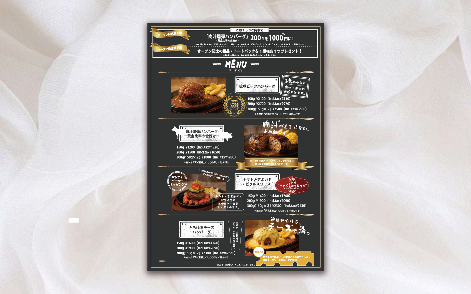 ハンバーグ店 メニュー